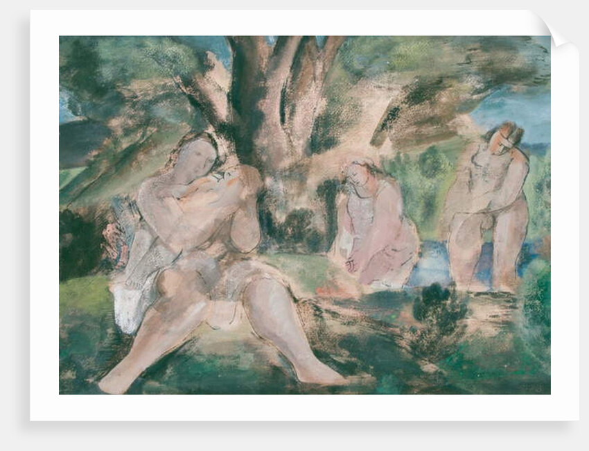 Three women and child bathing under a tree by Bernard Meninsky