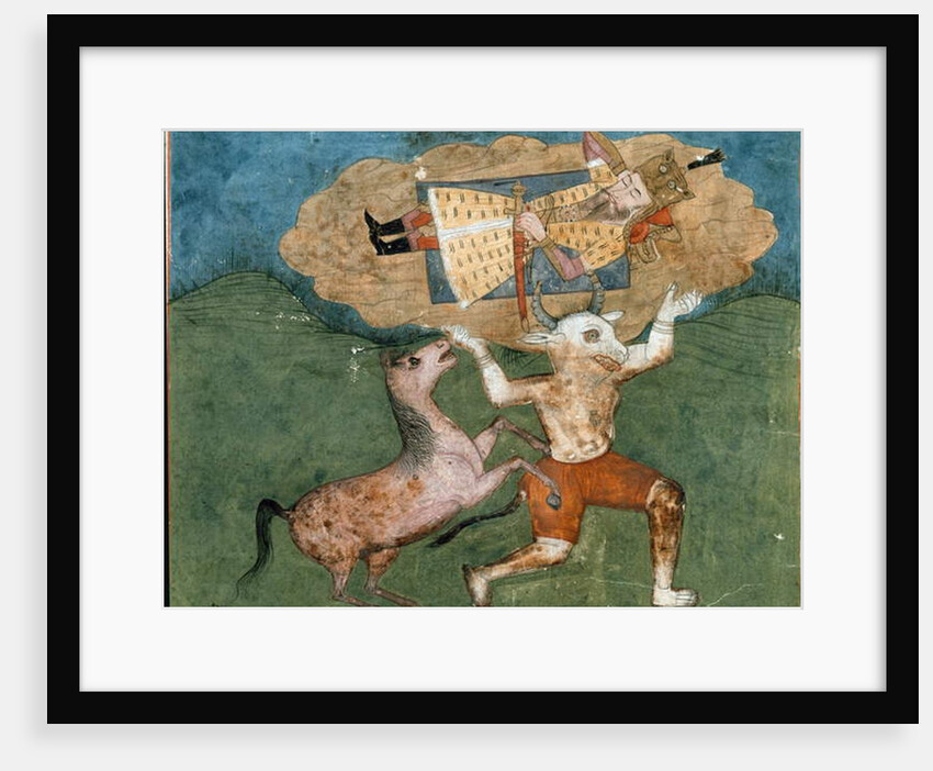 The white demon Akvan carries Rostam, son of Zal by School Persian