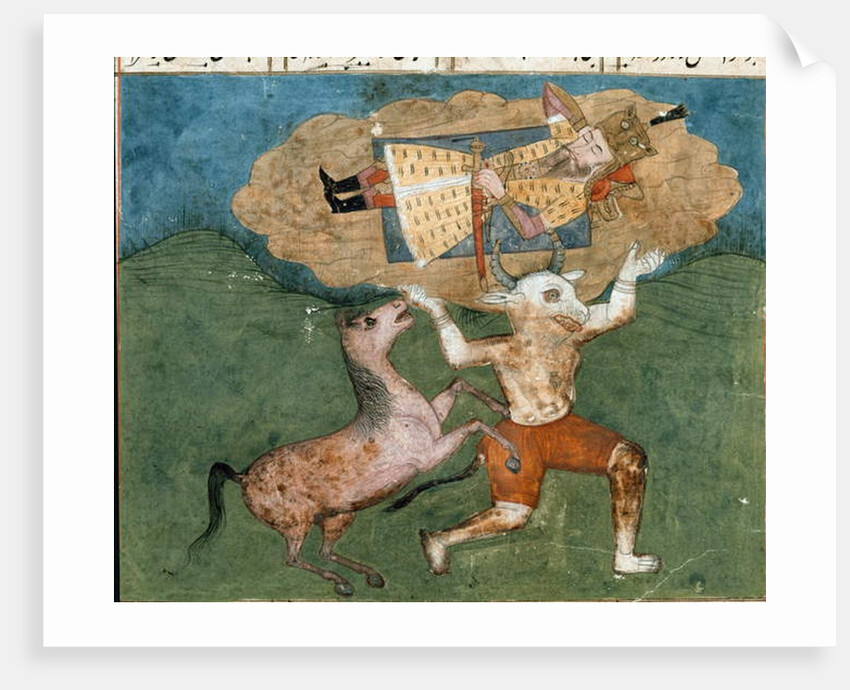 The white demon Akvan carries Rostam, son of Zal by School Persian