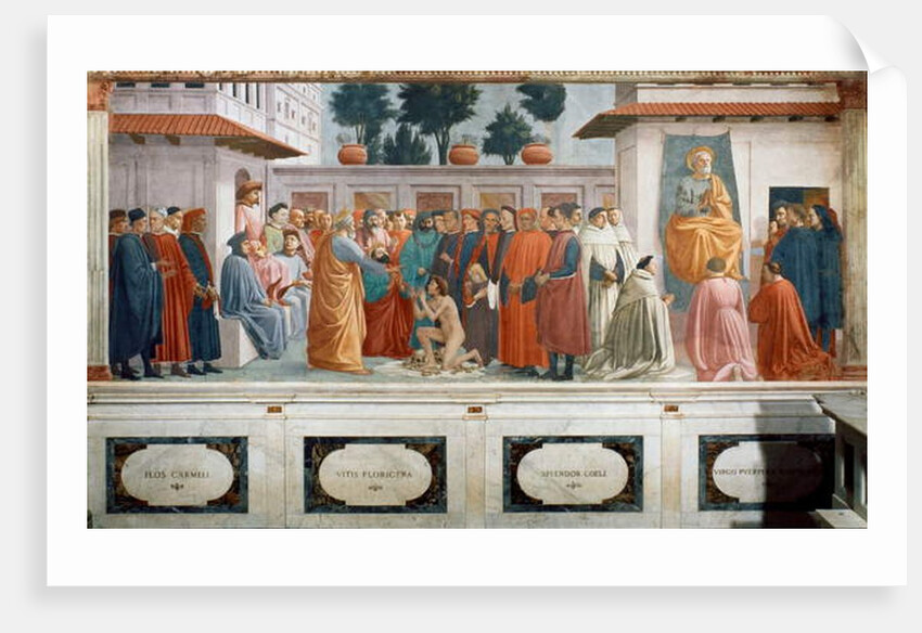 The Raising of the Son of Theophilus, the King of Antioch, and St. Peter Enthroned as First Bishop of Antioch, c.1427 and c.1480 by T. & Lippi F. Masaccio