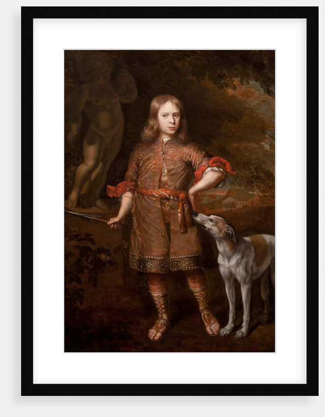 Portrait of a Boy as a Hunter Holding a Boar Spear with a Greyhound, mid-1670s by Jacques Vaillant