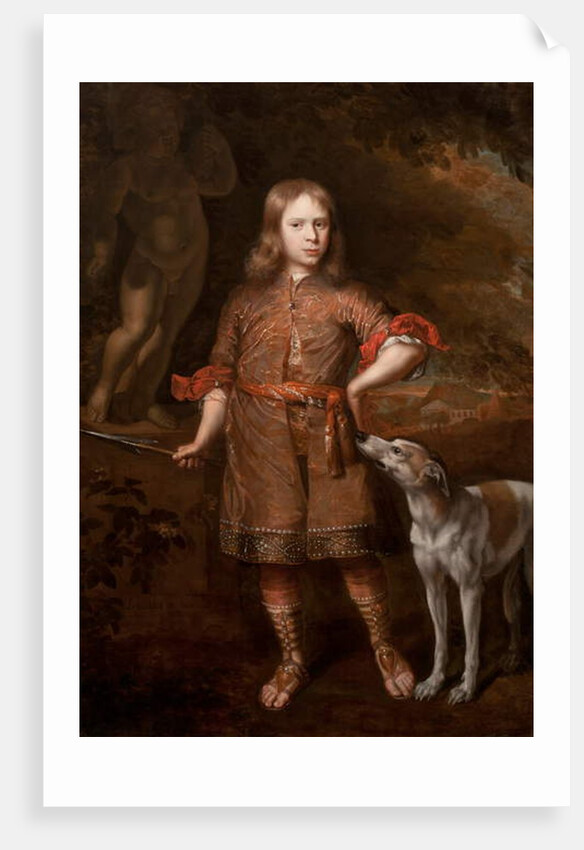 Portrait of a Boy as a Hunter Holding a Boar Spear with a Greyhound, mid-1670s by Jacques Vaillant