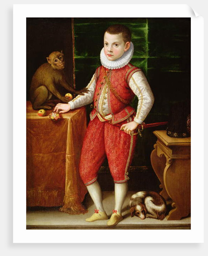 Portrait of a Young Nobleman with a Monkey and a Dog, c.1615 by Flemish School
