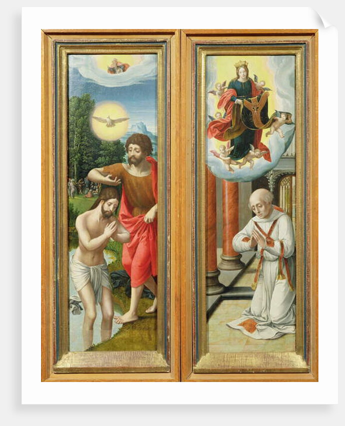 The Baptism of Christ and St. Ildefonso: A Pair of Altarpiece Wings by Master of the Female Half Lengths