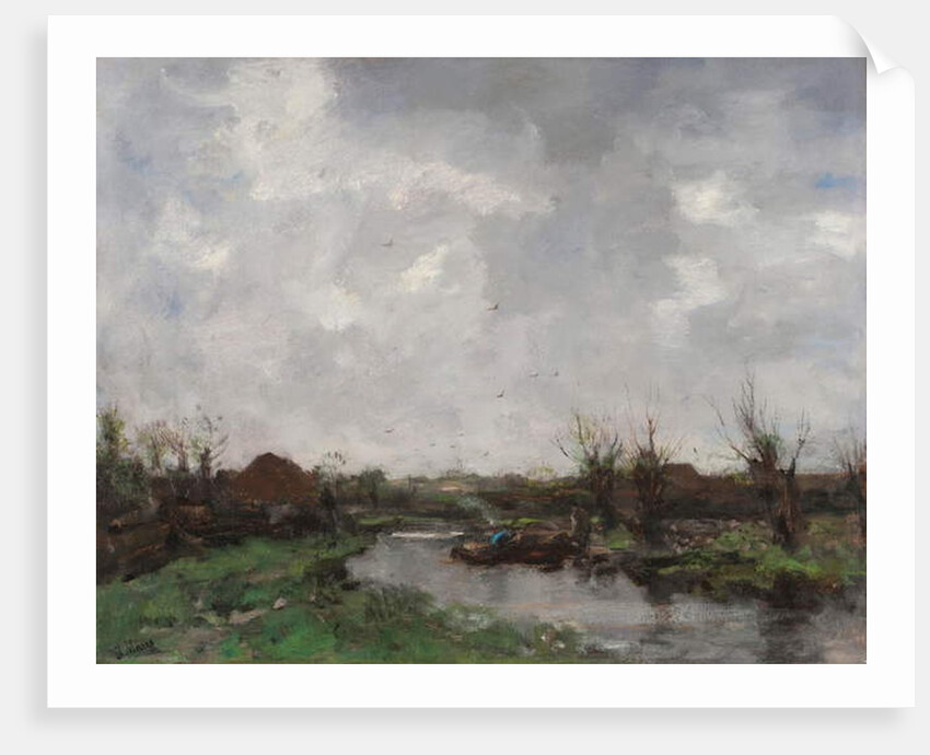 A River Landscape with Farm Houses, late 1870s by Jacob Henricus or Hendricus Maris
