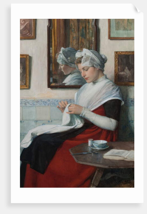 An Amsterdam Orphan Girl Sewing, c.1890 by Nicolaes van der Waay