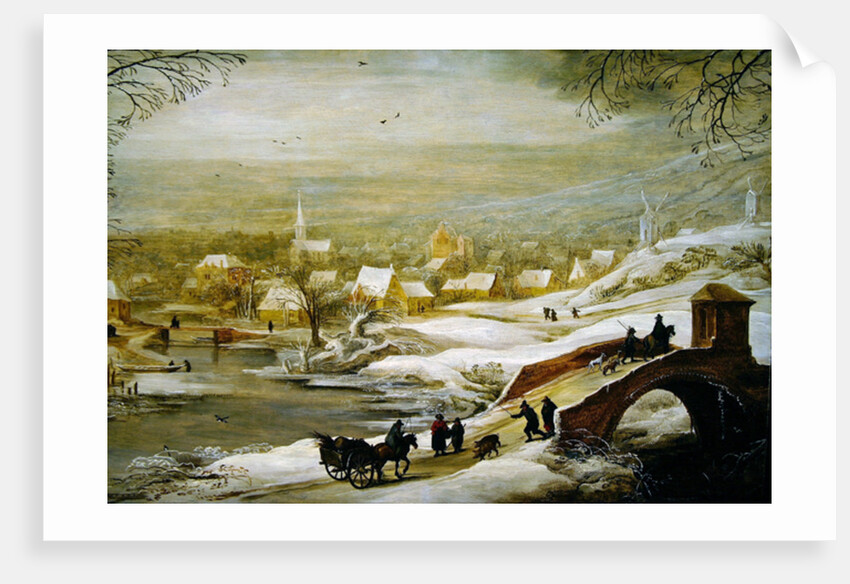 A Winter River Landscape with Travellers on a Bridge and a Town in the Distance, late 1720s by Joos or Josse de The Younger Momper
