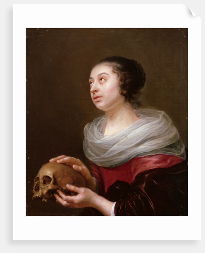 A young woman holding a skull, 1640s by Jan Olis