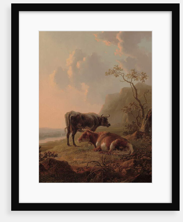 Cattle in an Italianate landscape by Jacob van Strij