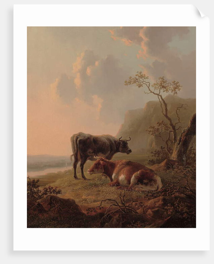Cattle in an Italianate landscape by Jacob van Strij