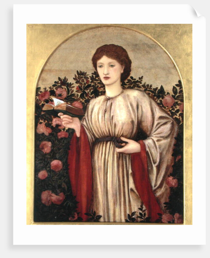 Girl with Book with Roses Behind by Edward Coley Burne-Jones