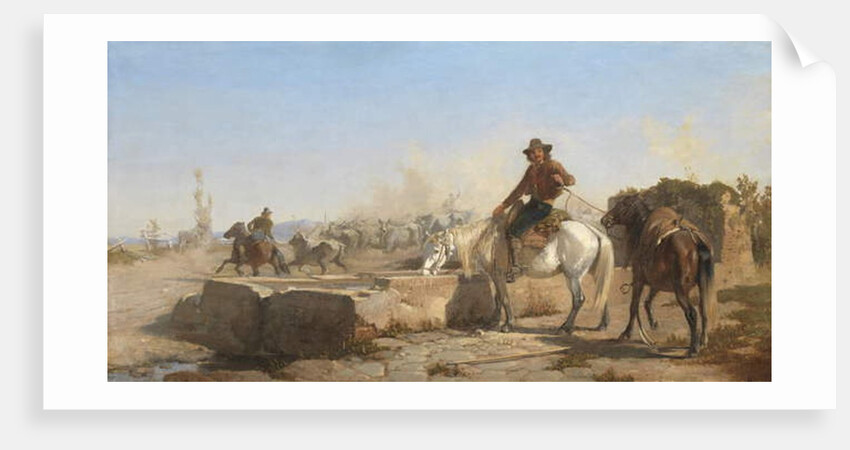 A Buttero Watering his Horse in the Roman Campagna, 1853 by George Heming Mason