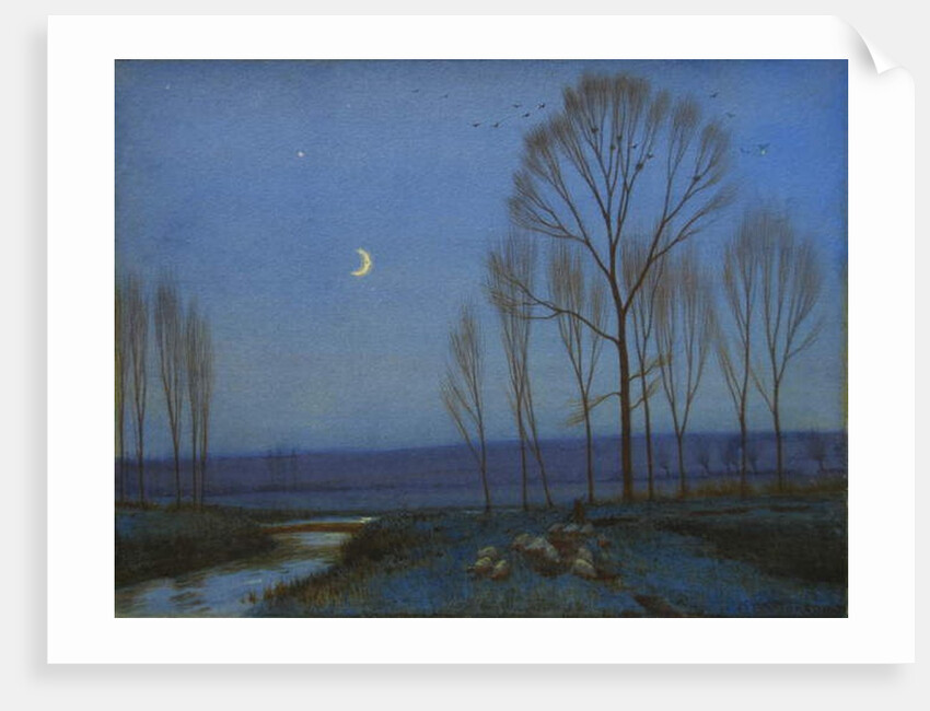 Shepherd and Sheep at Moonlight by Owen Baxter Morgan
