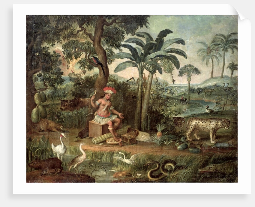 Native Indian in a landscape with animals by Jose Teofilo de Jesus