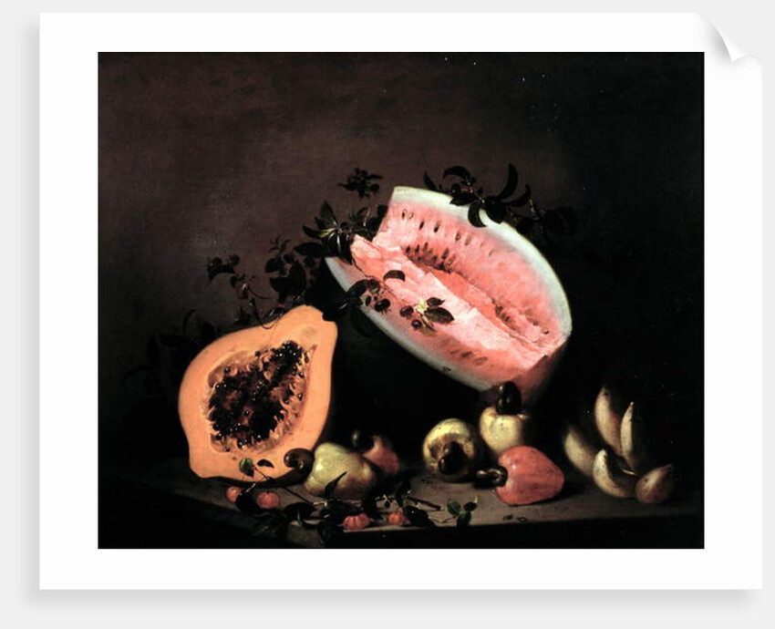 Still life of Papaya, Watermelon and Cashew by Agostino Jose da Mota