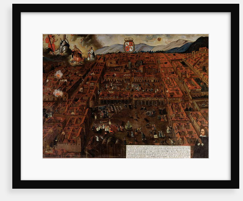 View of Cuzco at the time of the earthquake of 1650 by Peruvian School