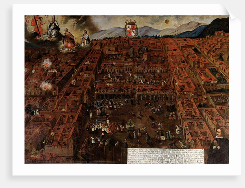 View of Cuzco at the time of the earthquake of 1650 by Peruvian School