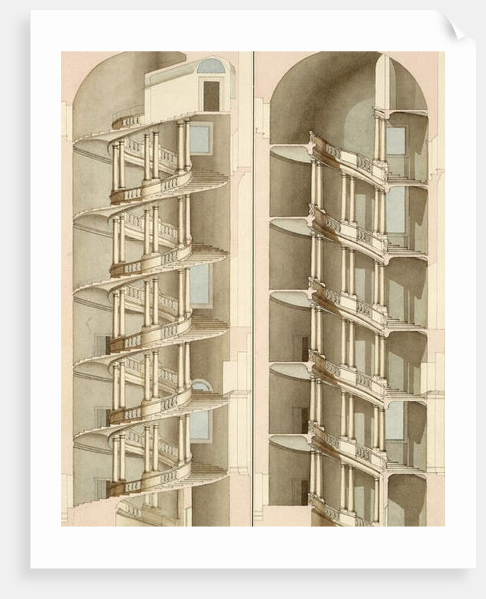 The Staircase of the Villa Farnese, Caprarola, 1800 by English School