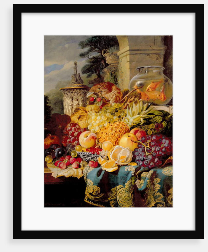 Still life of fruit on a ledge with a goldfish bowl, 1876 by William John Wainwright