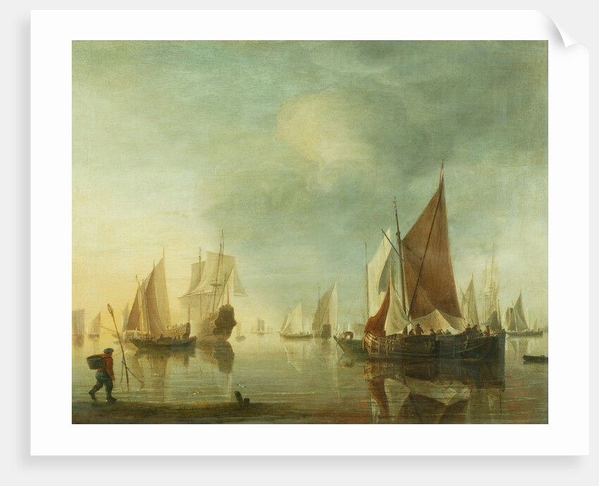 Shipping at anchor offshore in a calm sea; evening light, c.1650-60 by Hendrick Dubbels