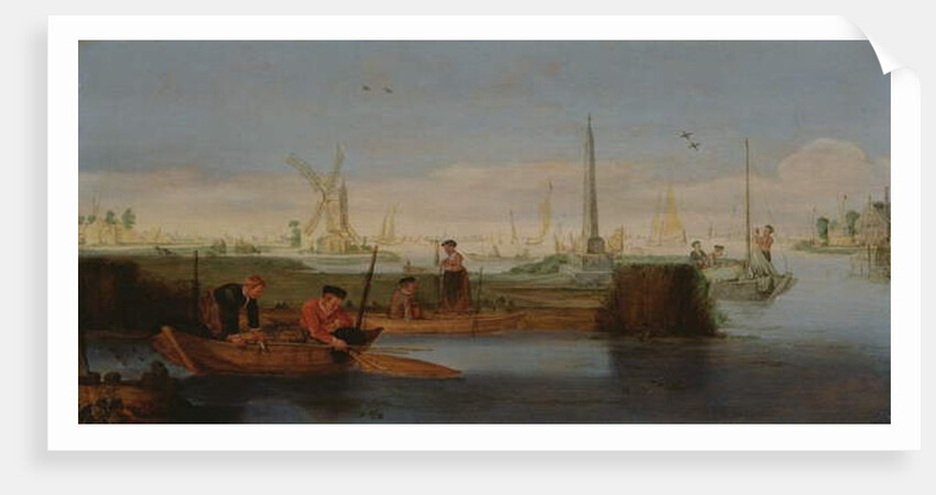 River scene with fishermen by Arentsz van der Cabel
