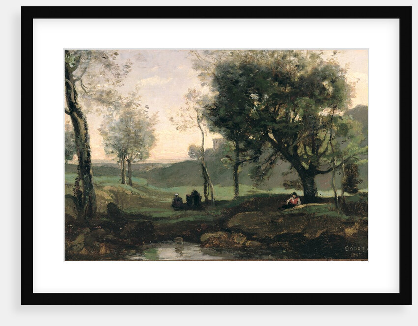 Sunset: Figures Under Trees by Jean Baptiste Camille Corot