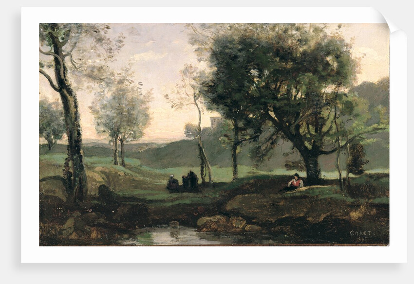 Sunset: Figures Under Trees by Jean Baptiste Camille Corot