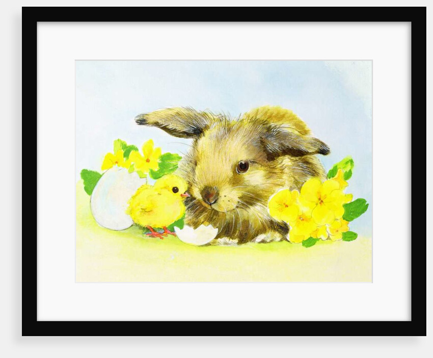 Easter bunny with primrose and chick by Diane Matthes