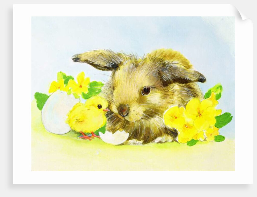 Easter bunny with primrose and chick by Diane Matthes