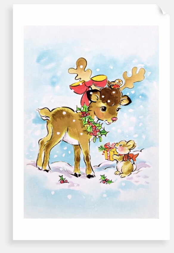 Christmas Reindeer and Rabbit by Diane Matthes