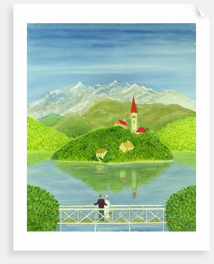 Lovers on the Bridge with Snow-capped Mountains by Mark Baring