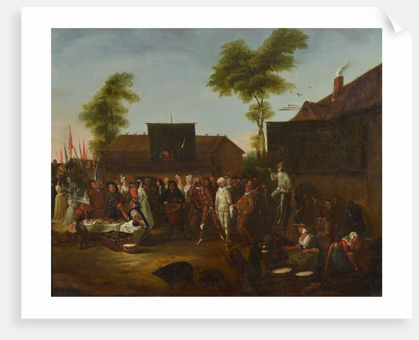 A village carnival with figures of the Commedia dell'Arte by Egbert van Heemskerck