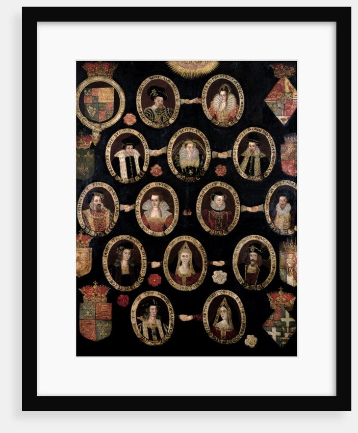Genealogical chart tracing the Tudor roots of Mary Stuart, Queen of Scots and her son James VI of Scotland and I of England c.1603 by English School