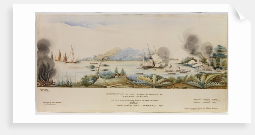 The Destruction of the Pirate Haunt of Carang Carang on the North East Part of the Island of Sulu by the Boats of H.M.S. Nassau in 1872 by English School
