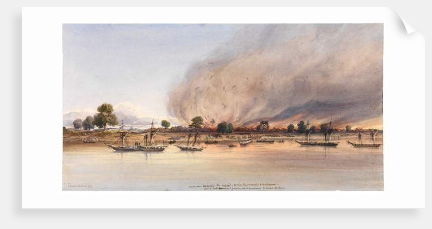 The destruction of the town of Cascas in Senegal, 1843 by Edouard Auguste Nousveaux
