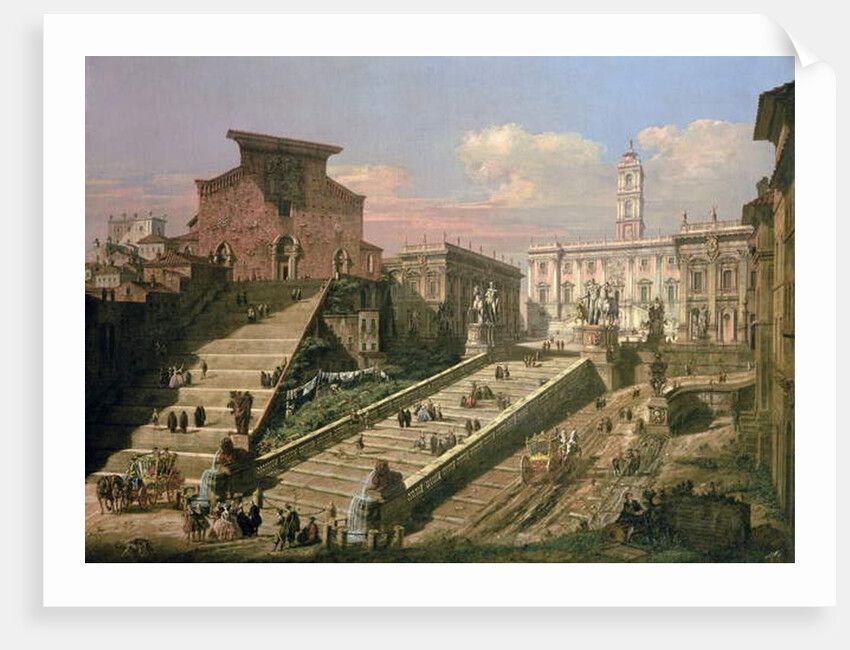 The Piazza del Campidoglio and the Church of S. Mario d'Aracoeli, Rome by B. & Bellotto L. Bellotto