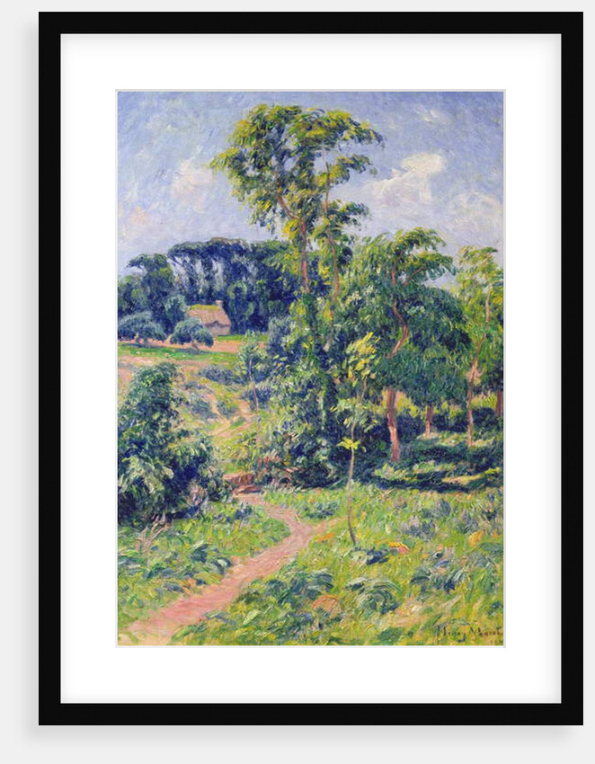Landscape with trees and a path leading to a cottage by Henry Moret