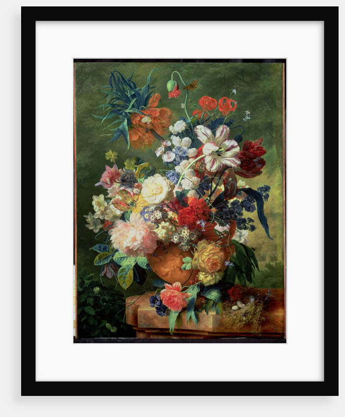 Still Life of Flowers and a Bird's Nest on a Pedestal by Jan van Huysum