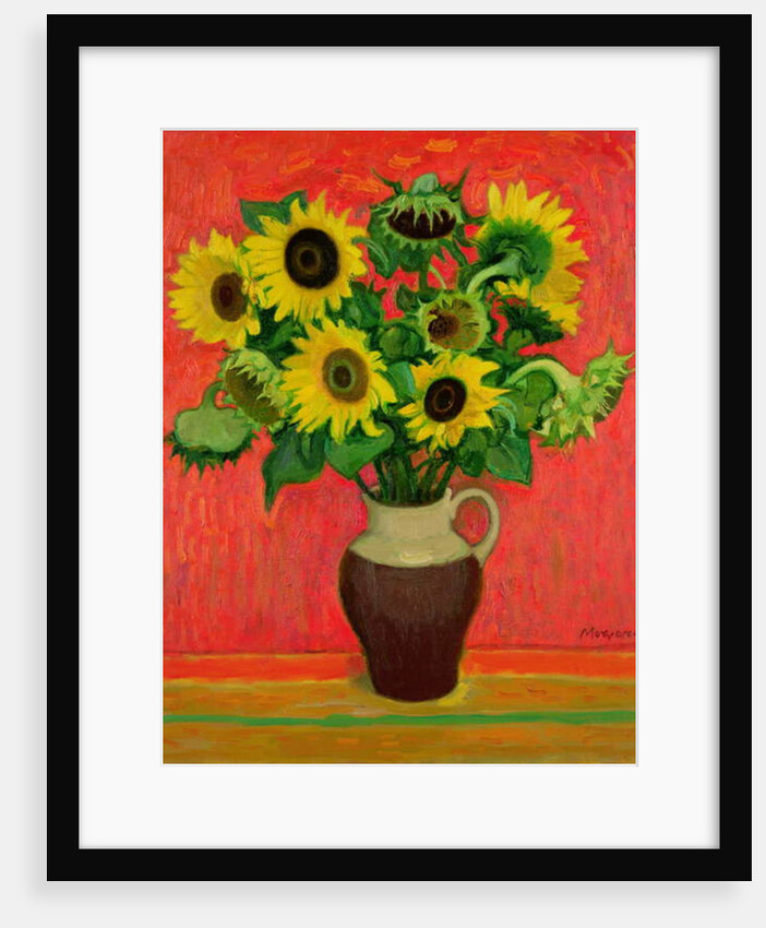 Sunflowers on a Red Background by Alberto Morrocco