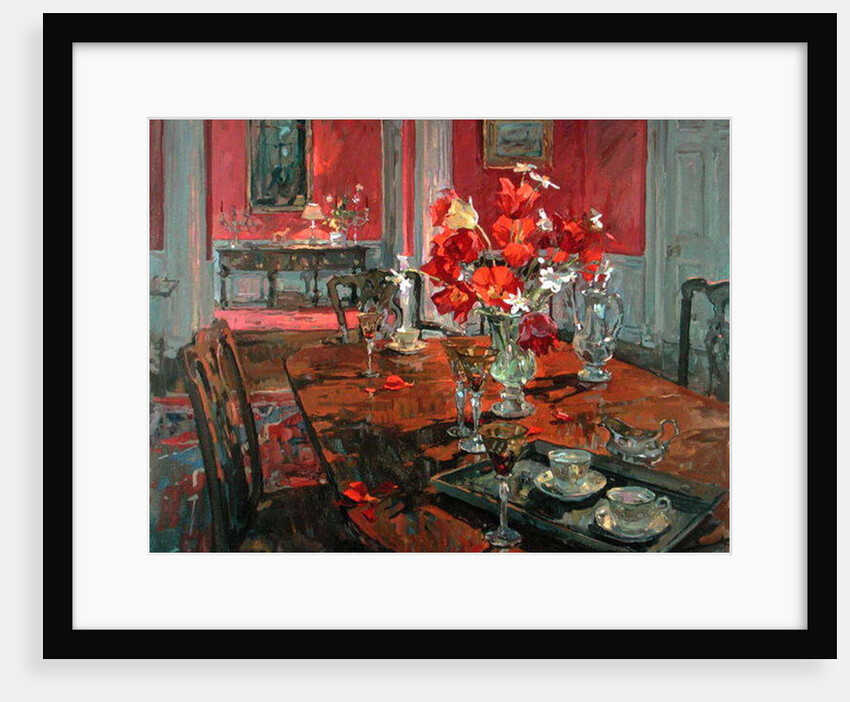 Tulips in a Red Dining Room by Susan Ryder