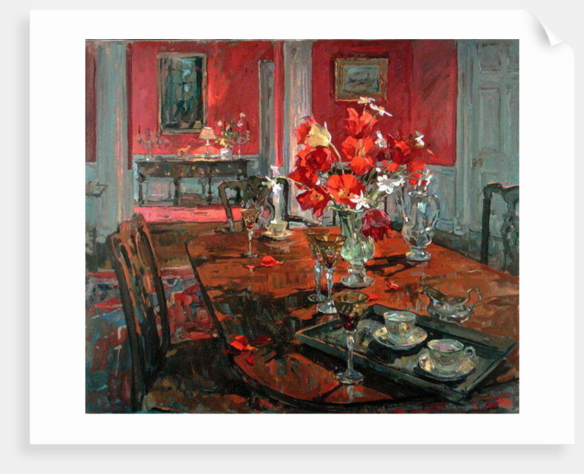 Tulips in a Red Dining Room by Susan Ryder