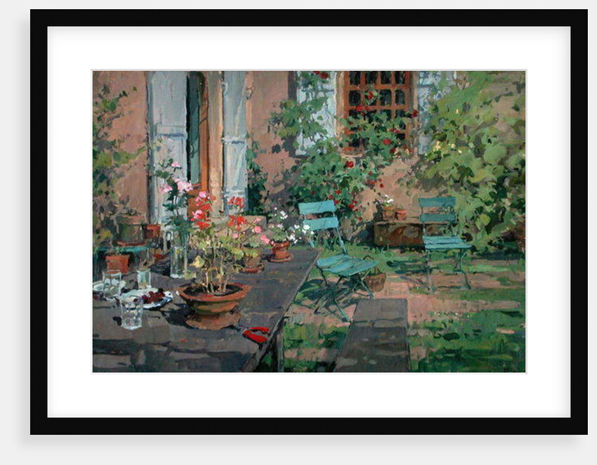 Terrace with Green Chairs, Burgundy by Susan Ryder