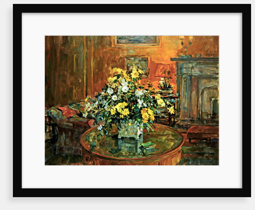 Drum Table with Yellow Flowers by Susan Ryder