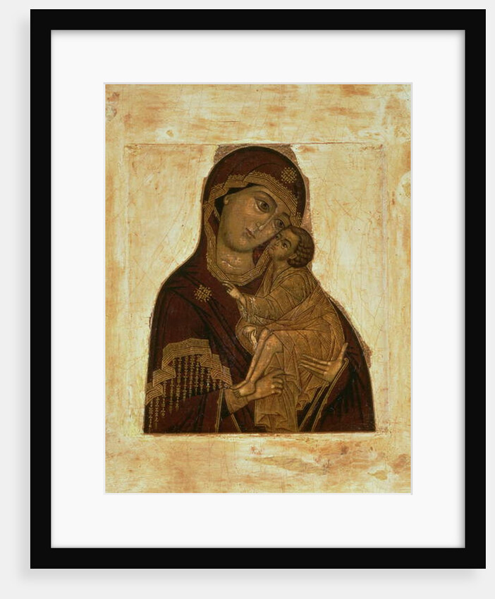 Virgin of the Don embracing the blessing Christ Child, Russian icon, 17th century by School Russian