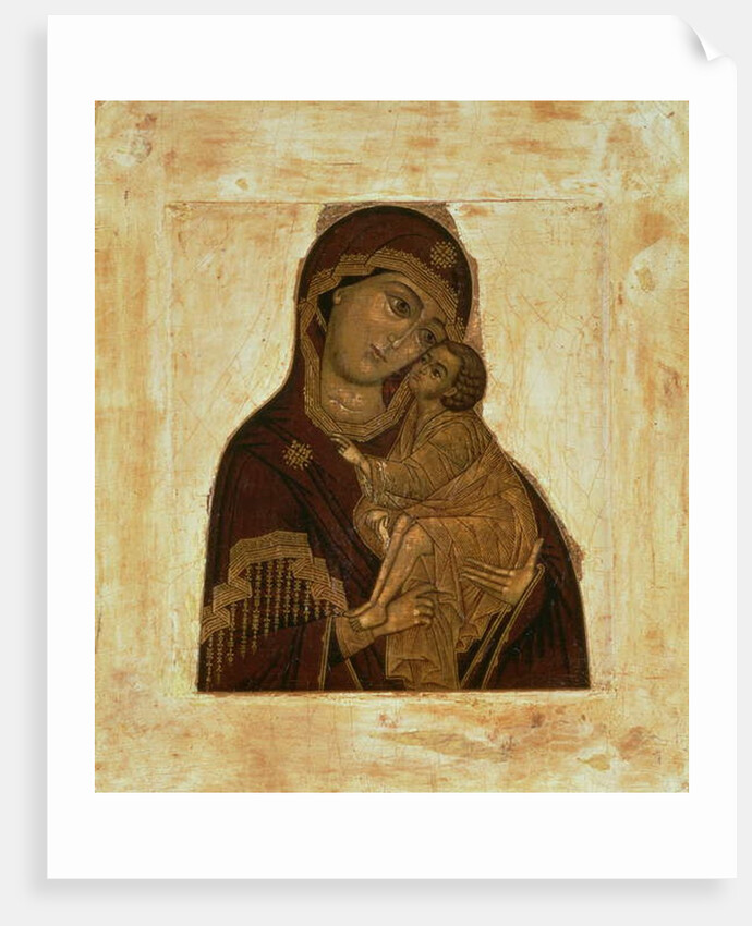 Virgin of the Don embracing the blessing Christ Child, Russian icon, 17th century by School Russian