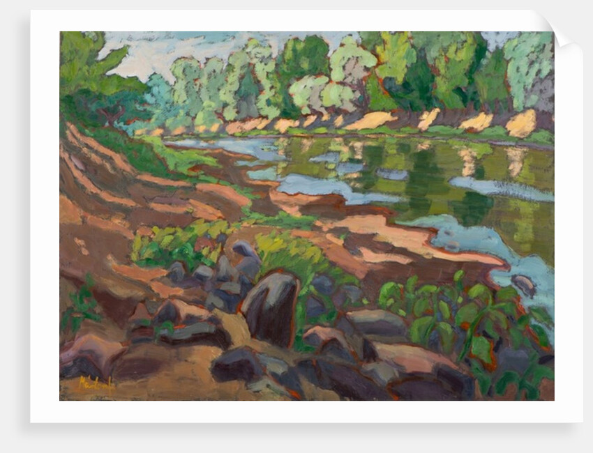 On the Shady Side of River Koros oil on board by Marta Martonfi-Benke