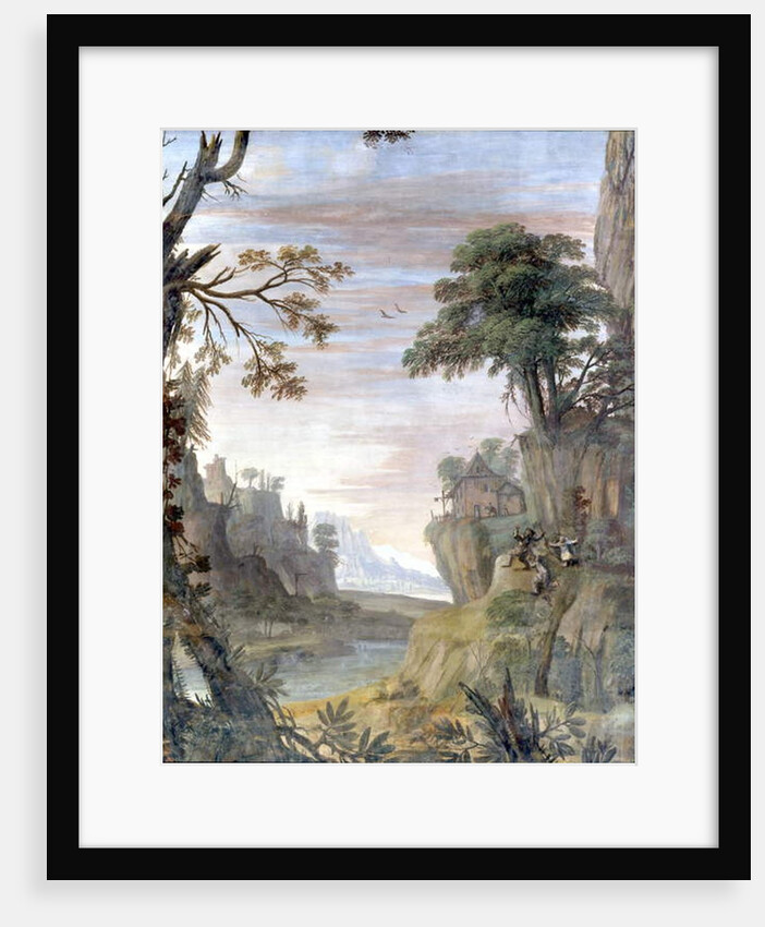 River and landscape, detail by Giovanni Ghisolfi