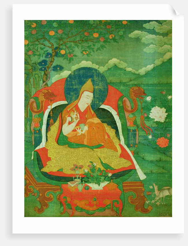 Thangka painting showing a Father of the Yellow Hat sect of Lamaism, Gelupga Lama, c.1700-1825 by School Tibetan