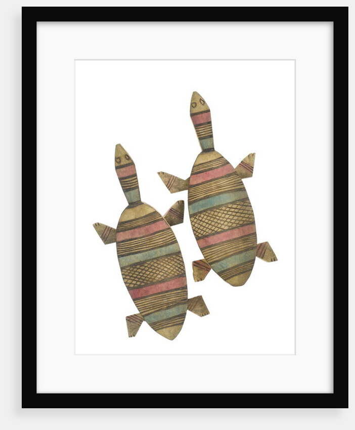 Carved wooden tortoise figures decorated with red, green and black painted geometric patterns, Hausa People, Kano, Northern Nigeria by Nigerian Nigerian