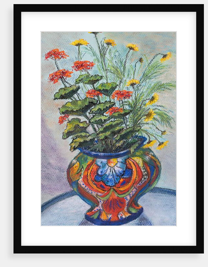 Bowl of geraniums & daisies by Margo Starkey